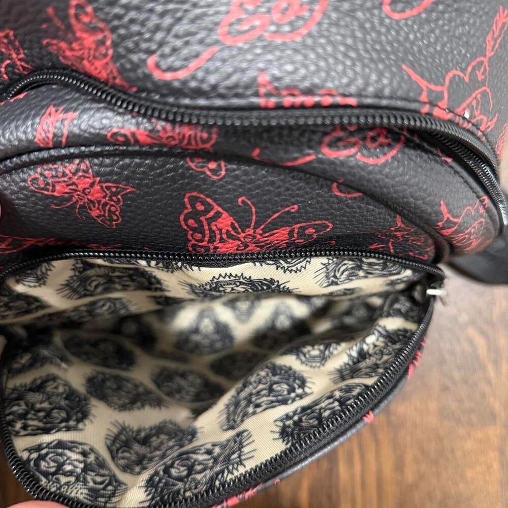 red and black ed hardy backpack with red butterfly and heart details - Picture 7 of 8